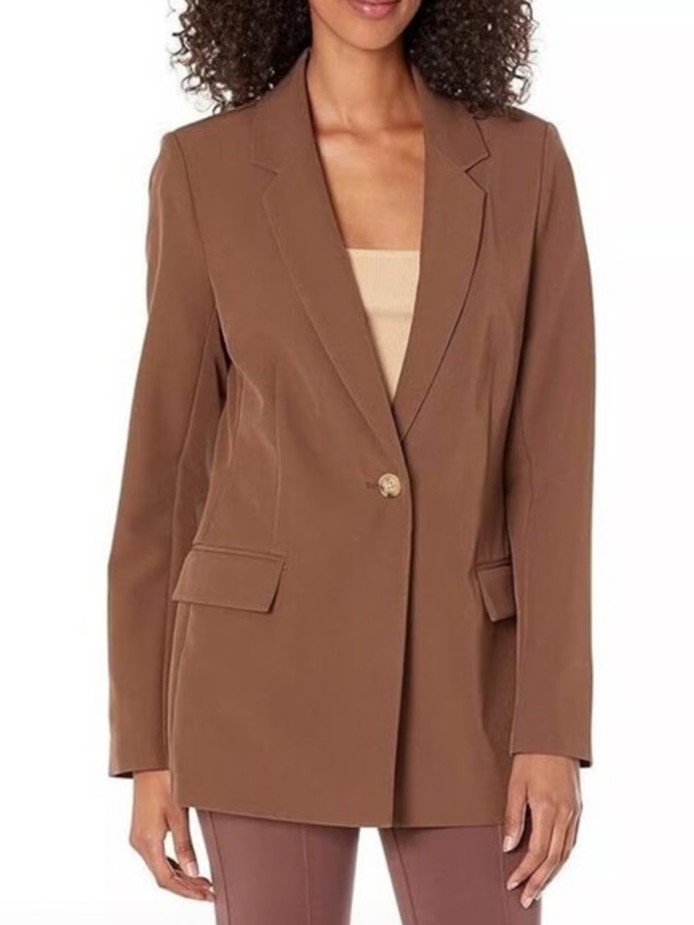 Single-Button Brown Tailored Blazer - Women
